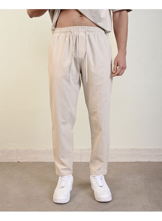 Gabardin Jogger Pantolon – Taş - Boyfriend Fit