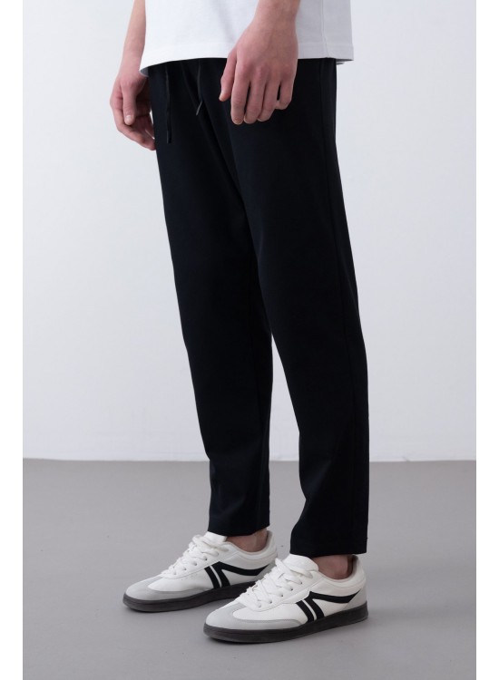 Soft Kumaş Likralı Jogger Pantolon – Siyah - Boyfriend Fit