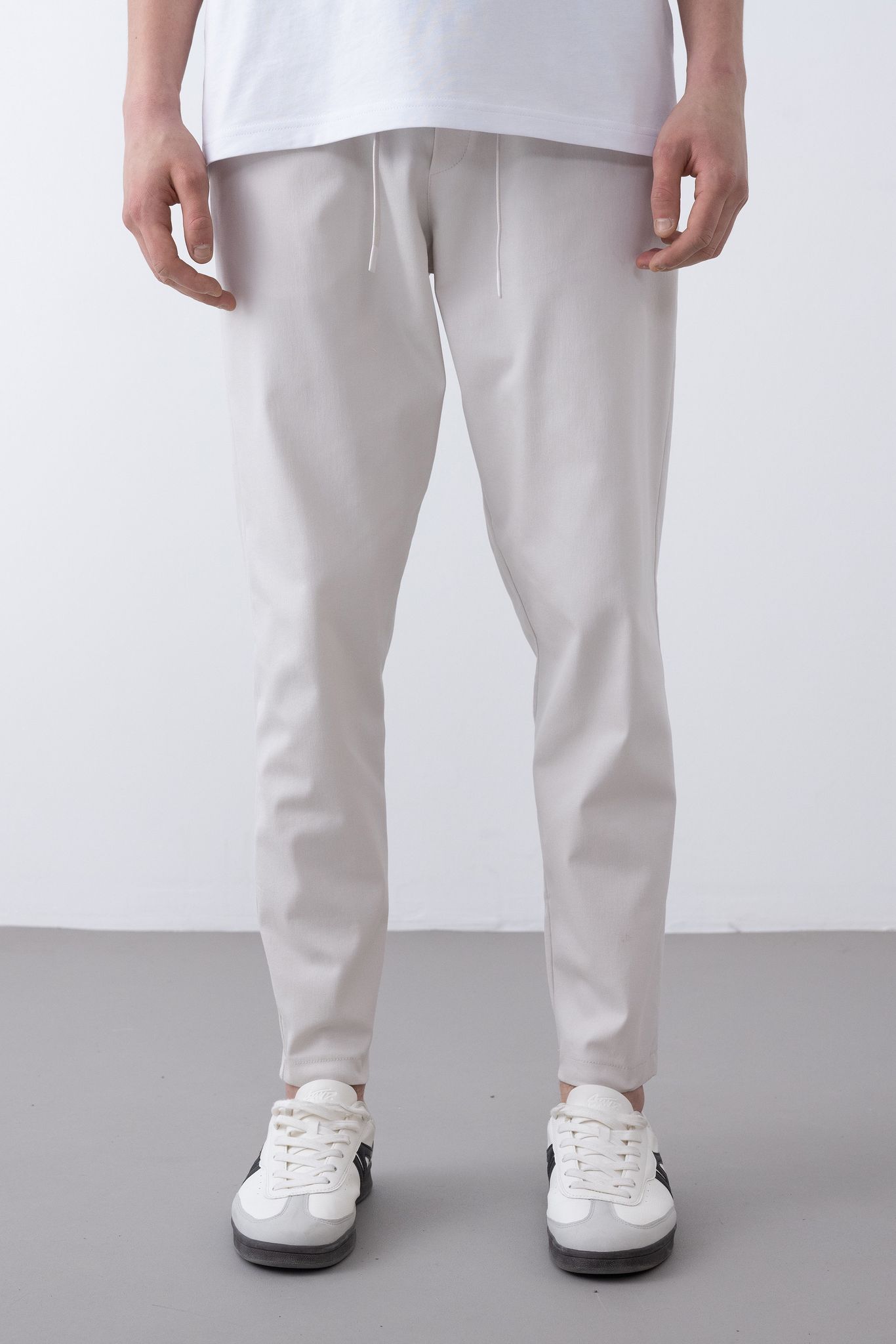 Soft Kumaş Likralı Jogger Pantolon – Gri - Boyfriend Fit