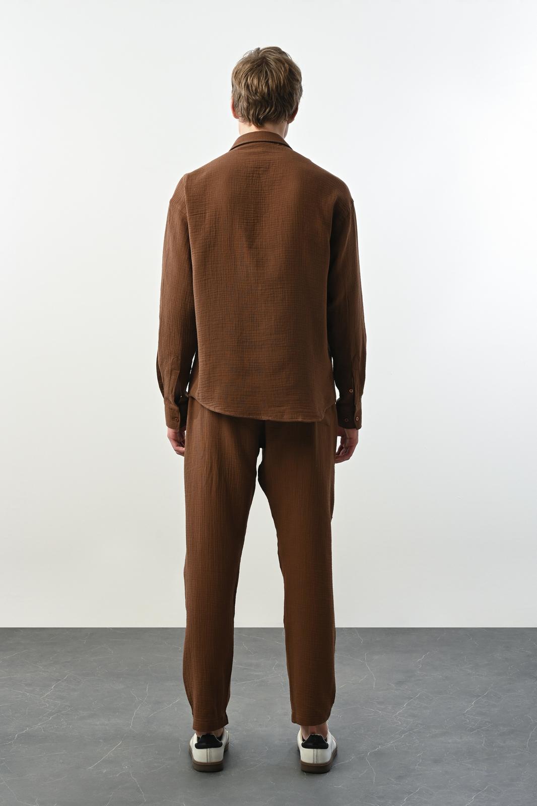 Müslin Kumaş Gömlek – Kahve - Oversize Fit