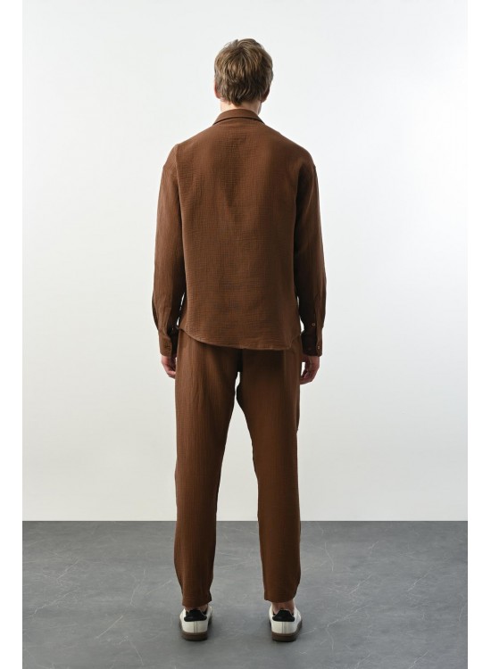 Müslin Kumaş Gömlek – Kahve - Oversize Fit