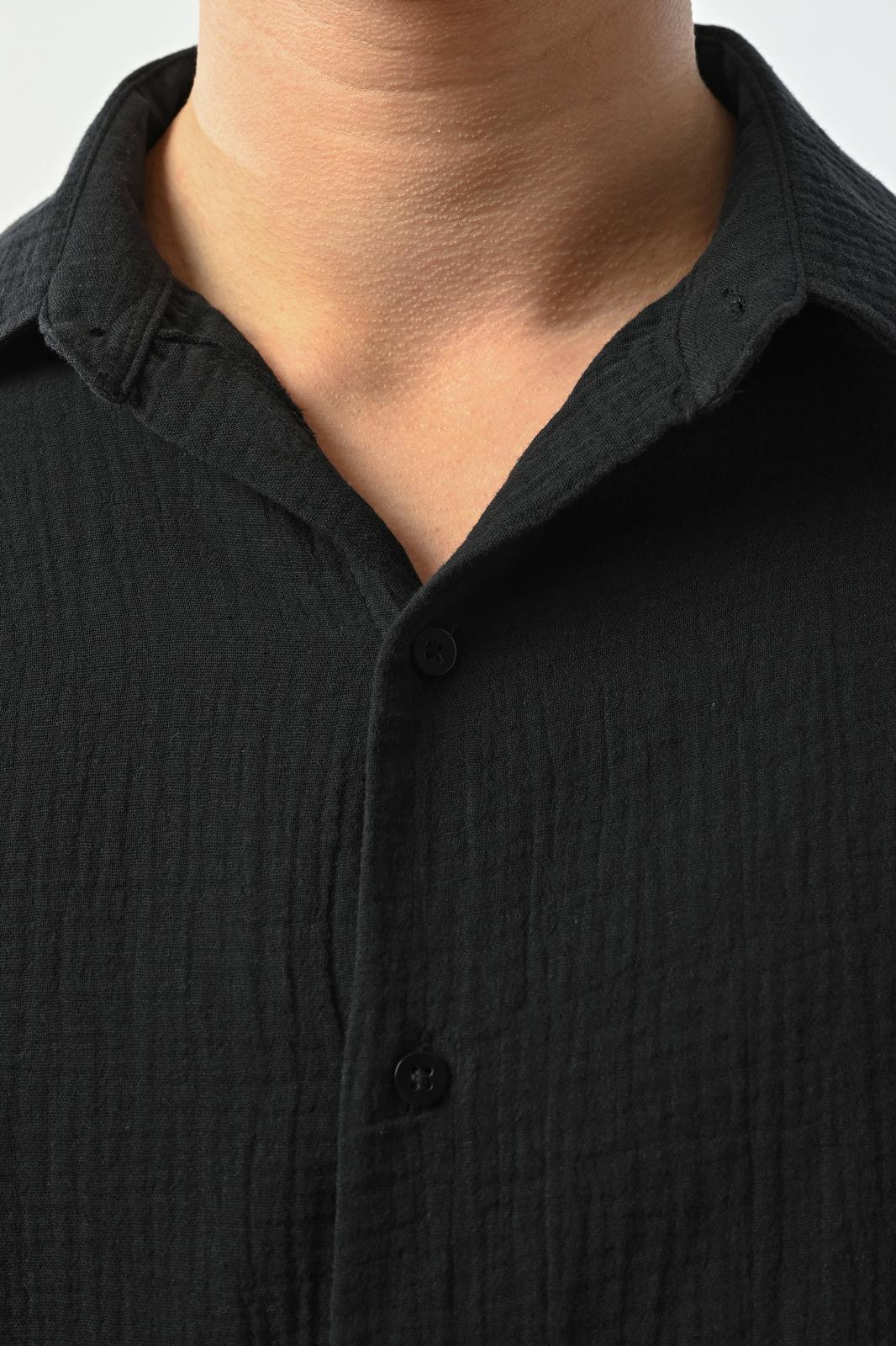 Müslin Kumaş Gömlek – Siyah - Oversize Fit
