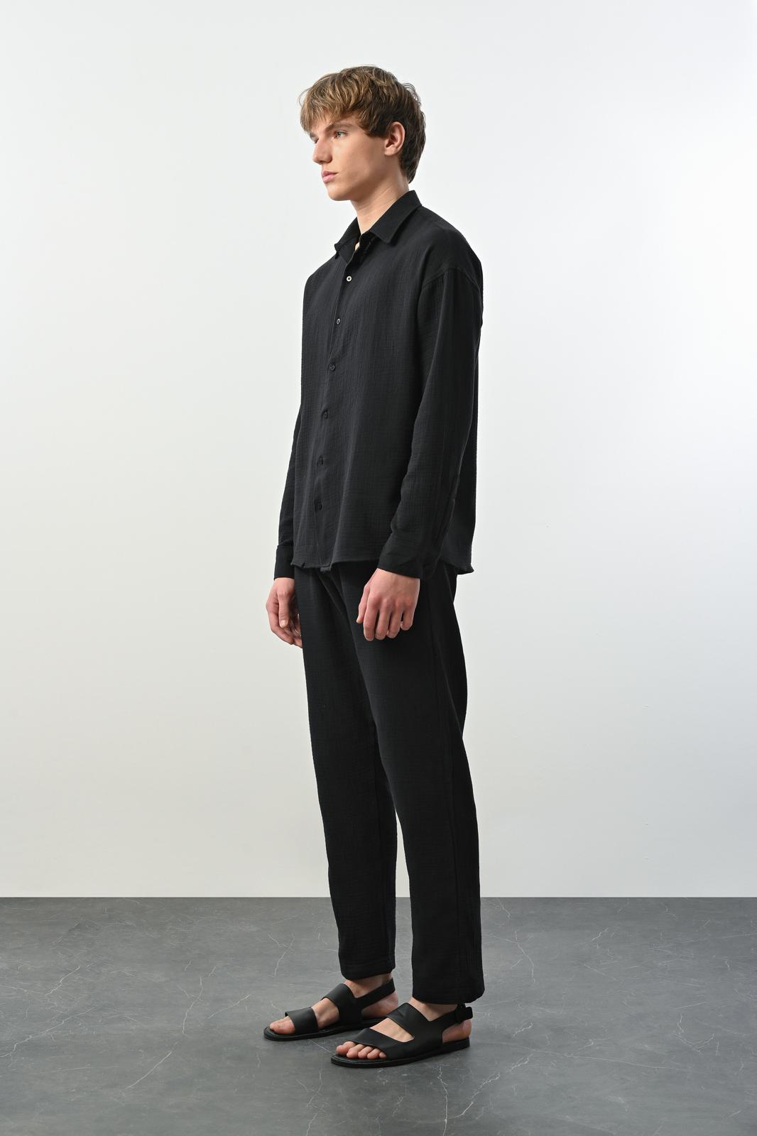 Müslin Kumaş Gömlek – Siyah - Oversize Fit
