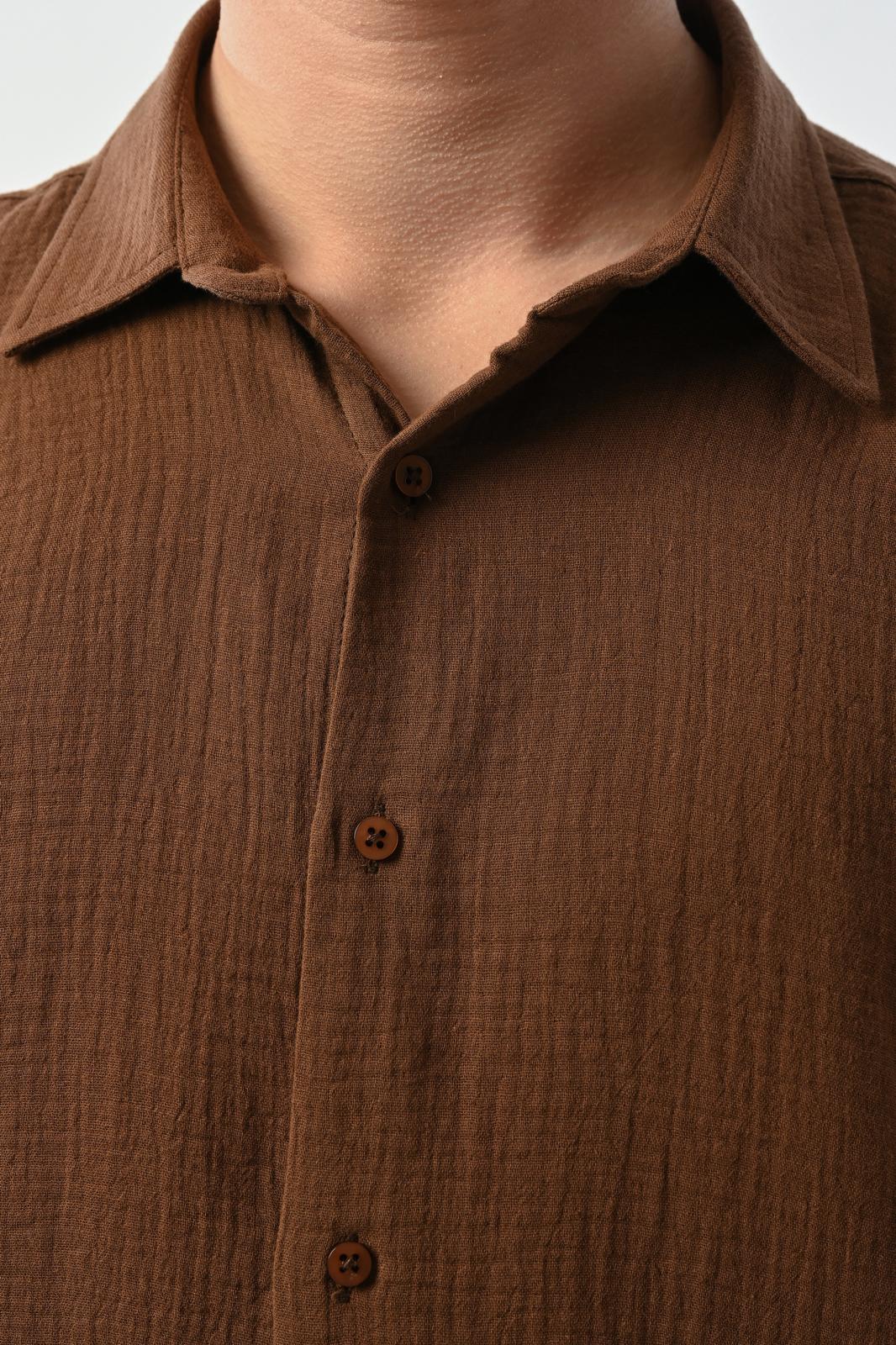 Müslin Kumaş Gömlek – Kahve - Oversize Fit