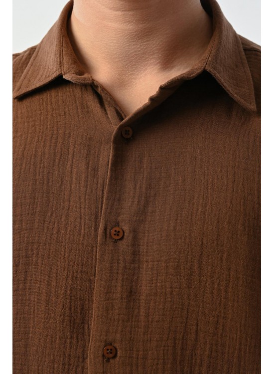 Müslin Kumaş Gömlek – Kahve - Oversize Fit