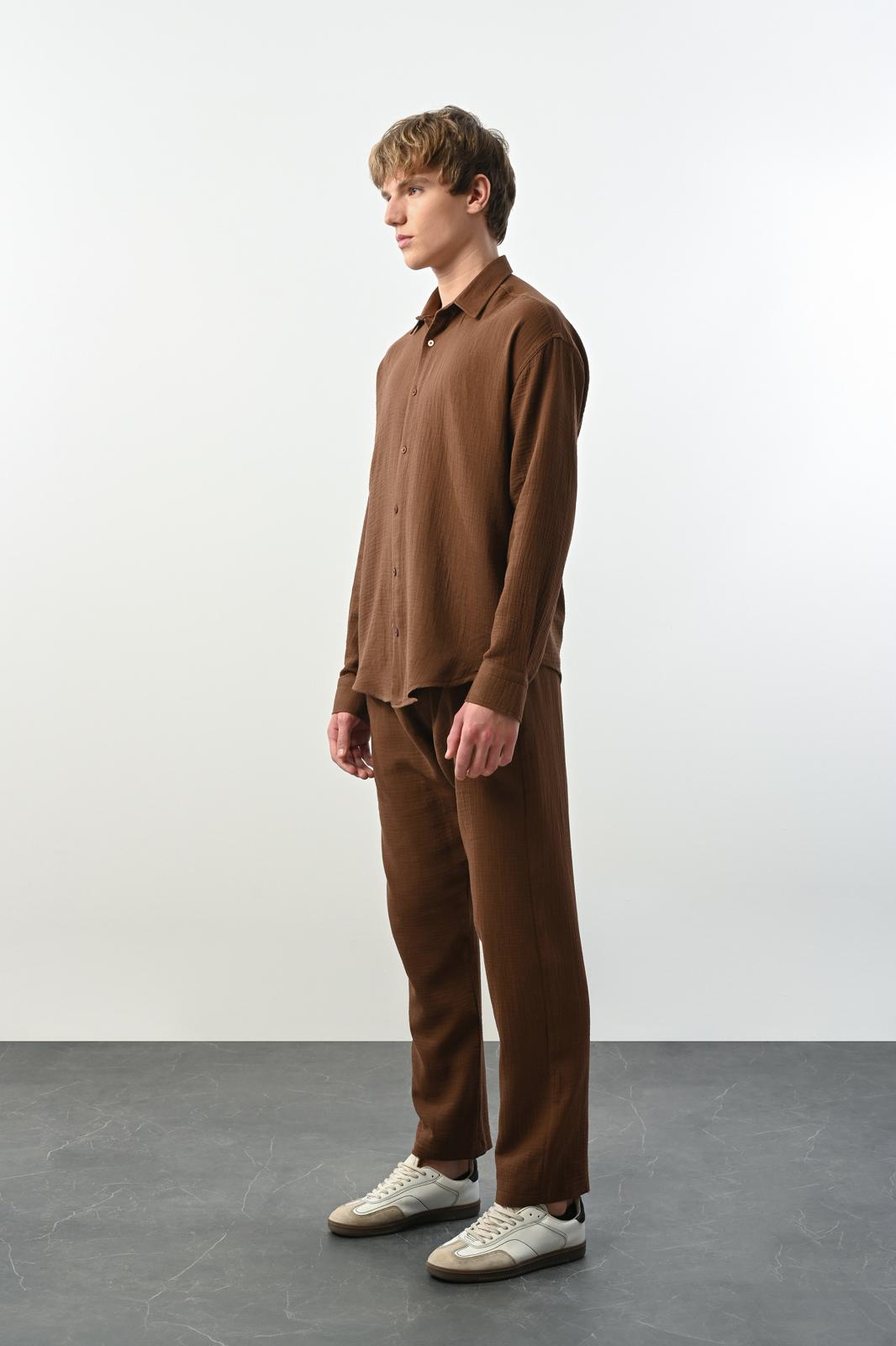 Müslin Kumaş Gömlek – Kahve - Oversize Fit
