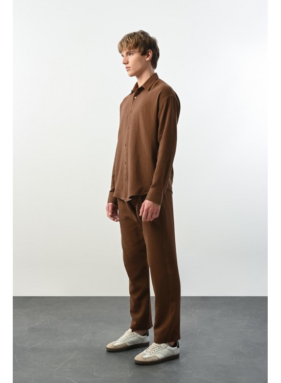 Müslin Kumaş Gömlek – Kahve - Oversize Fit
