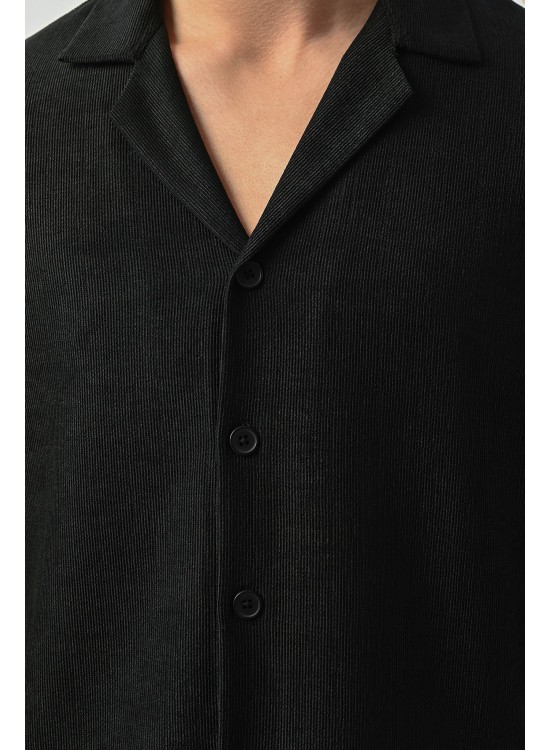 Fitlli Likralı Gömlek – Siyah -  Oversize Fit