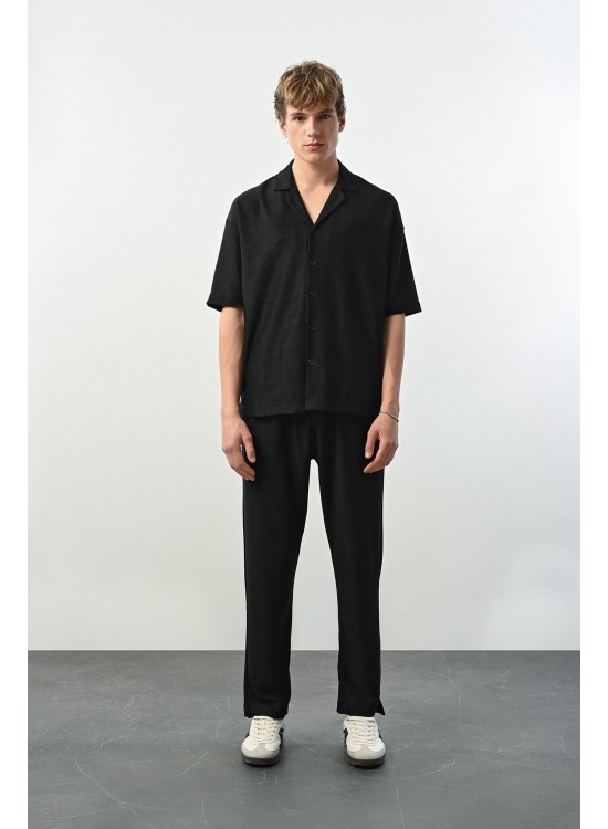 Fitlli Likralı Gömlek – Siyah -  Oversize Fit