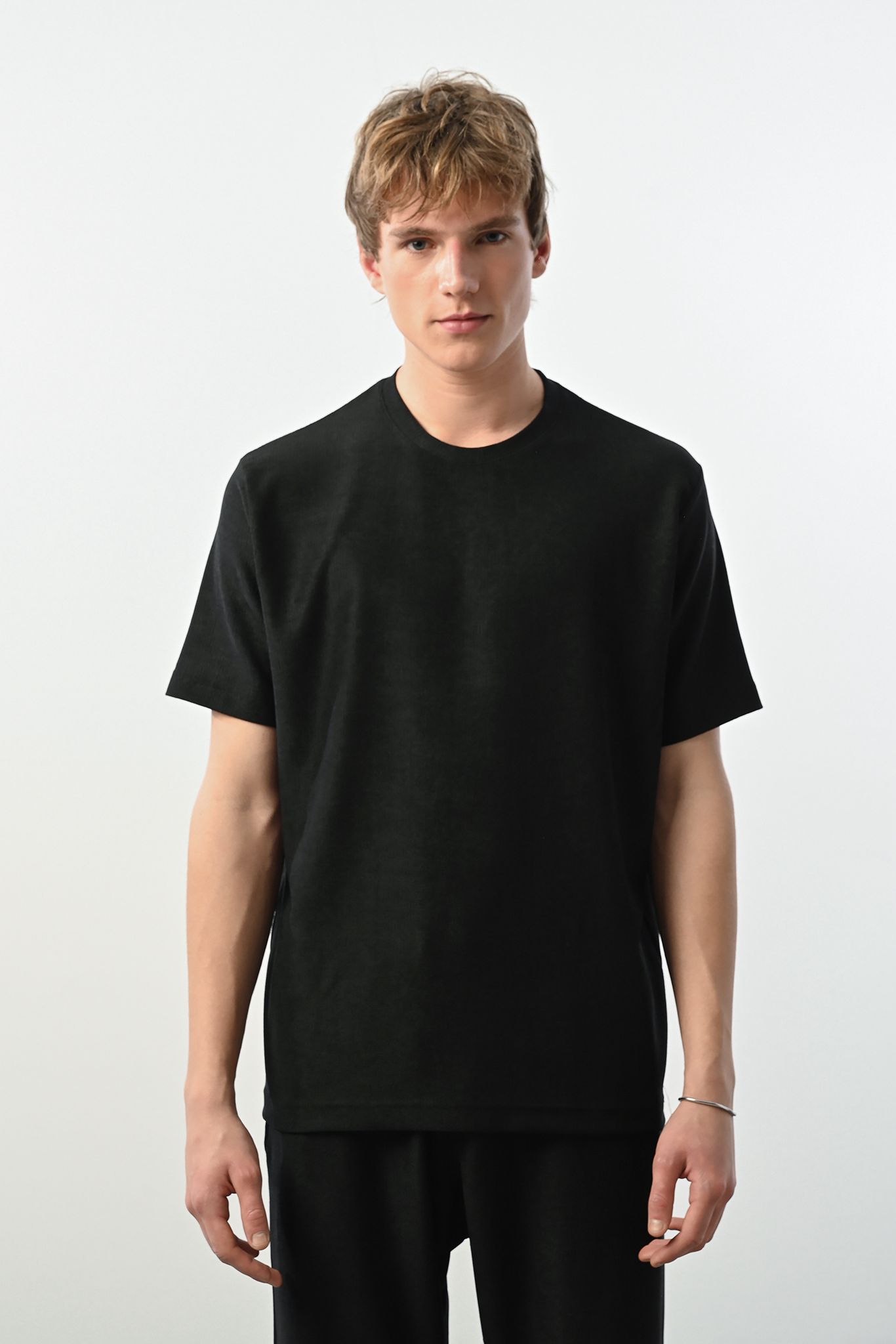 Fitilli Likralı Tshirt – Siyah - Oversize Fit