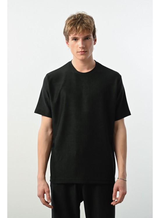 Fitilli Likralı Tshirt – Siyah - Oversize Fit
