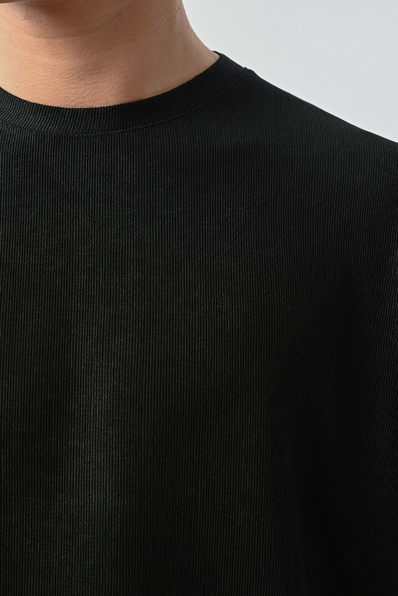 Fitilli Likralı Tshirt – Siyah - Oversize Fit