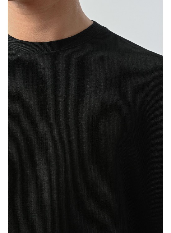 Fitilli Likralı Tshirt – Siyah - Oversize Fit