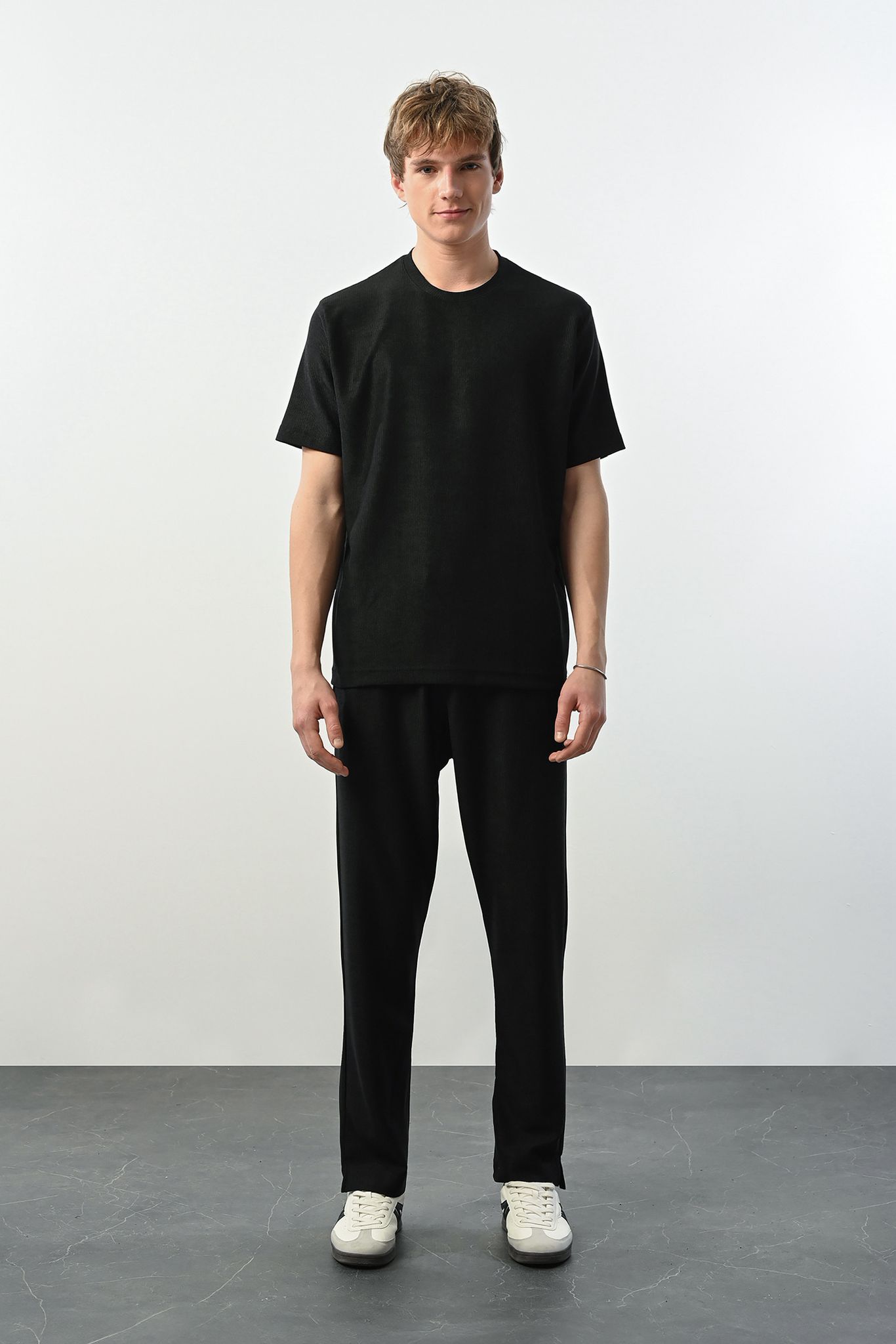 Fitilli Likralı Tshirt – Siyah - Oversize Fit