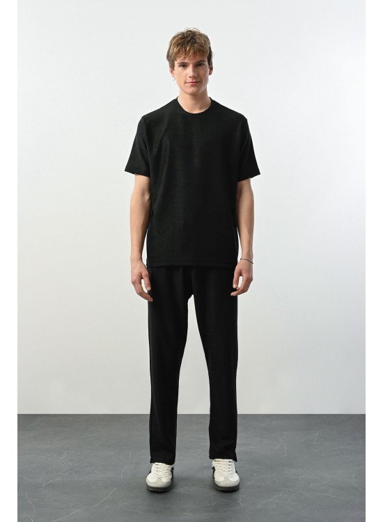 Fitilli Likralı Tshirt – Siyah - Oversize Fit