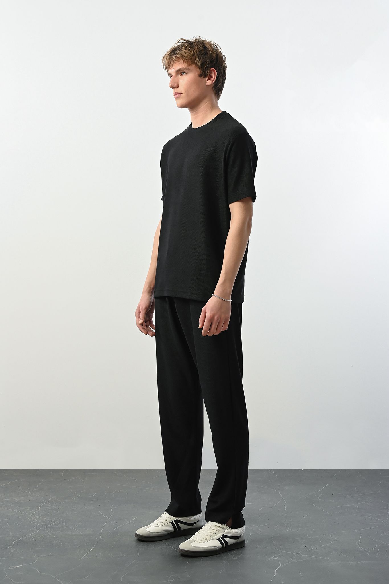 Fitilli Likralı Tshirt – Siyah - Oversize Fit