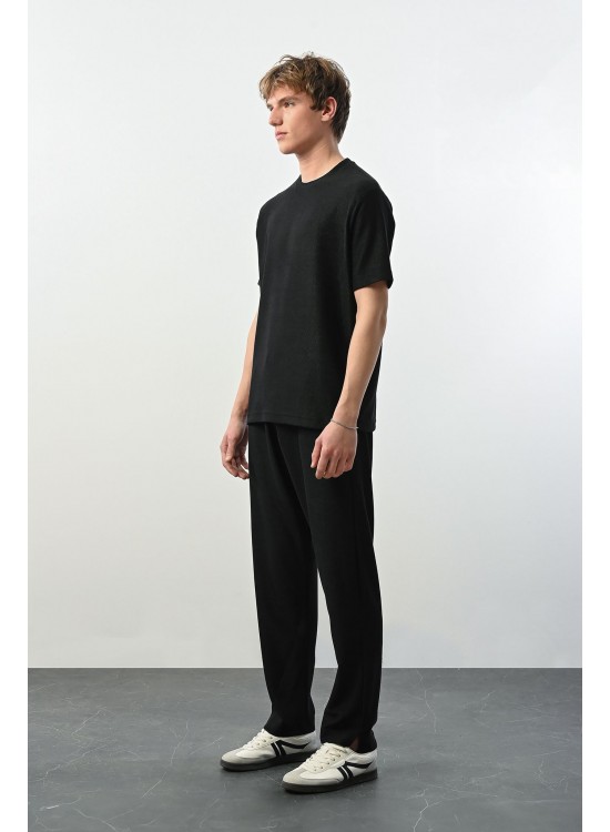 Fitilli Likralı Tshirt – Siyah - Oversize Fit