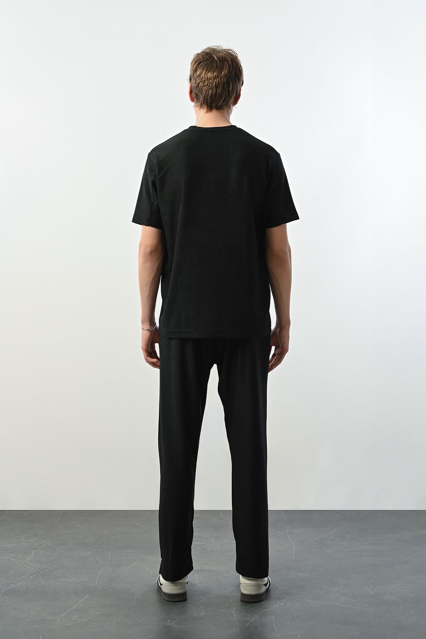 Fitilli Likralı Tshirt – Siyah - Oversize Fit