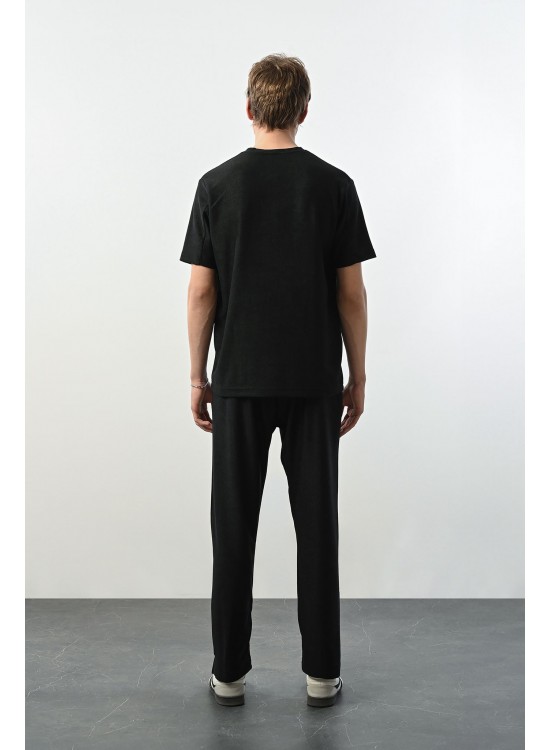 Fitilli Likralı Tshirt – Siyah - Oversize Fit