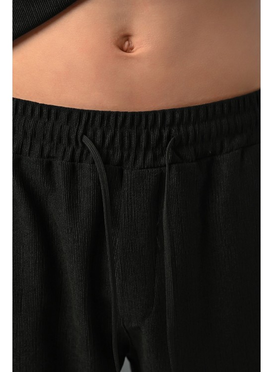 Fitilli Likralı Şort – Siyah - Regular Fit