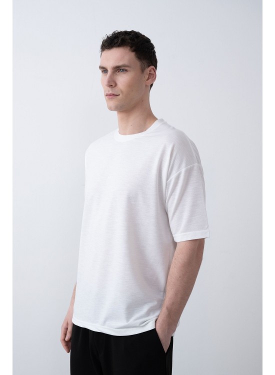 "MARCHE" Tensel Tshirt – Beyaz -  Regular Fit
