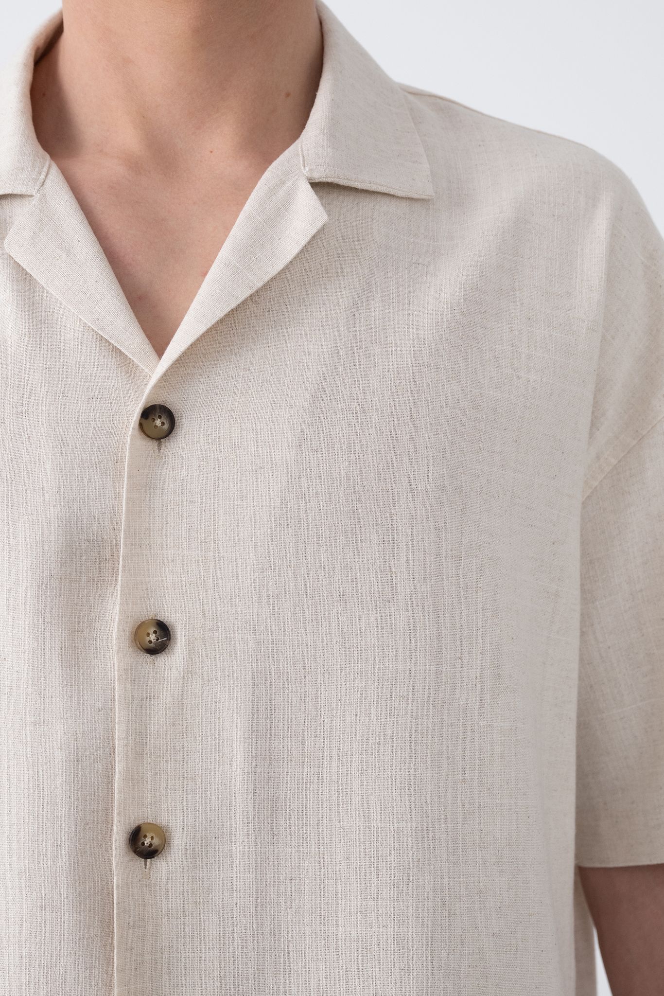 Dokuma Detaylı Gömlek – Bej - Oversize Fit