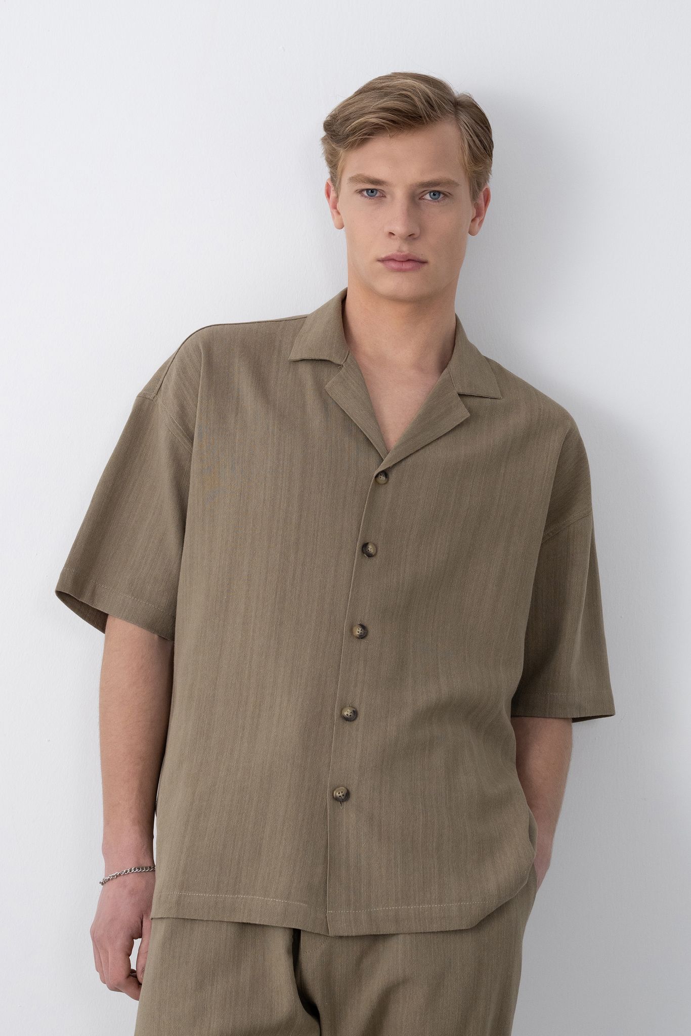 Dokuma Detaylı Gömlek – Kahve -  Oversize Fit