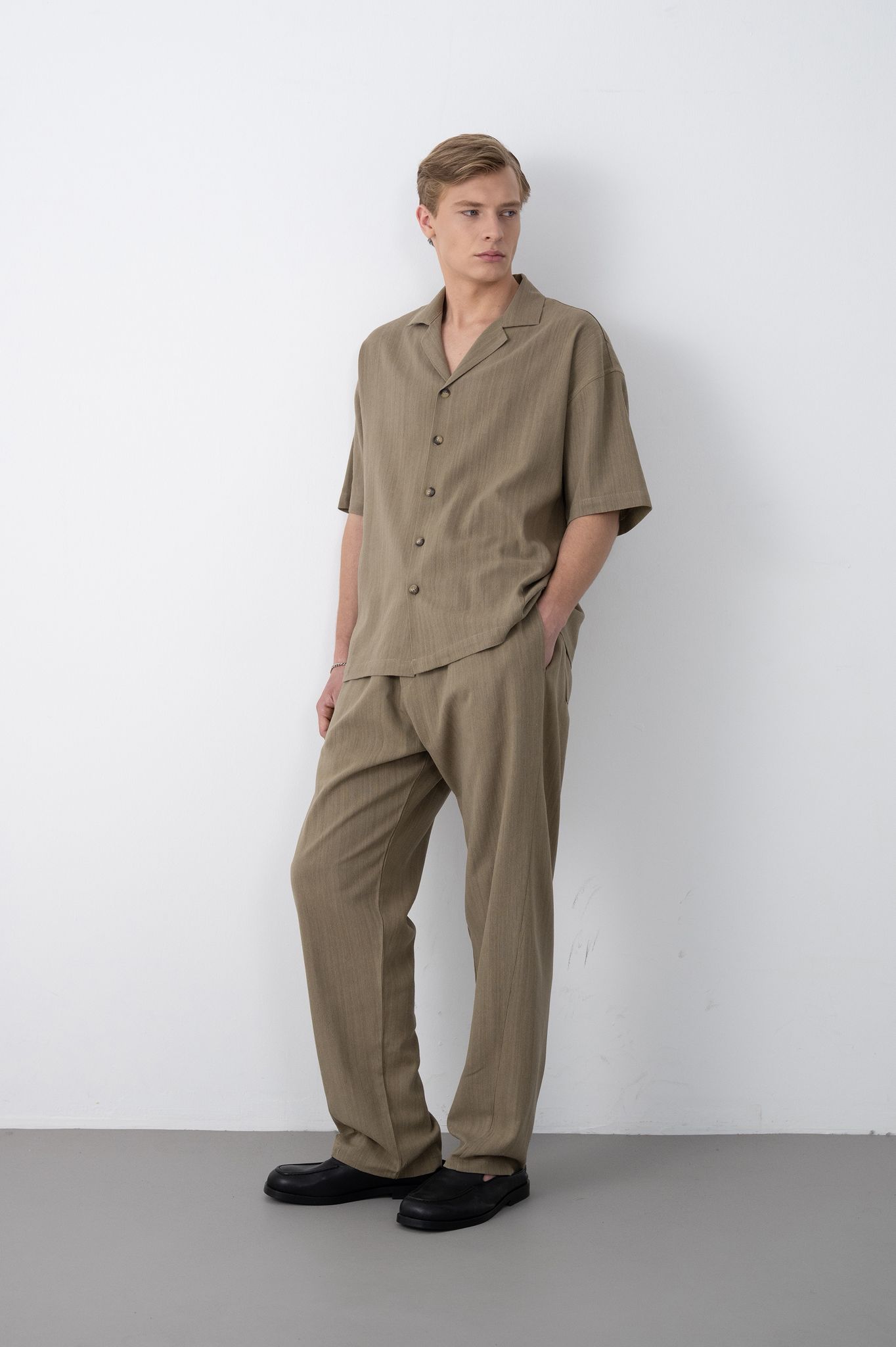 Dokuma Detaylı Gömlek – Kahve -  Oversize Fit