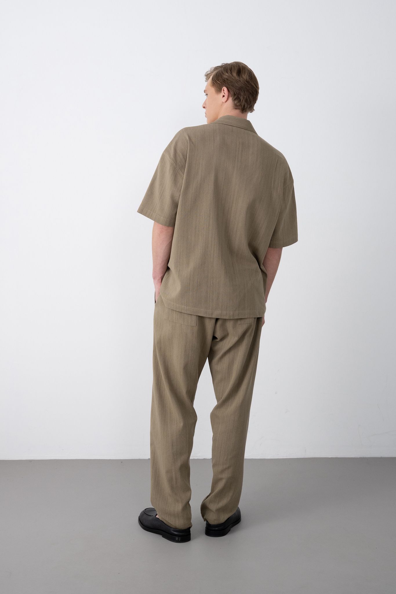 Dokuma Detaylı Gömlek – Kahve -  Oversize Fit