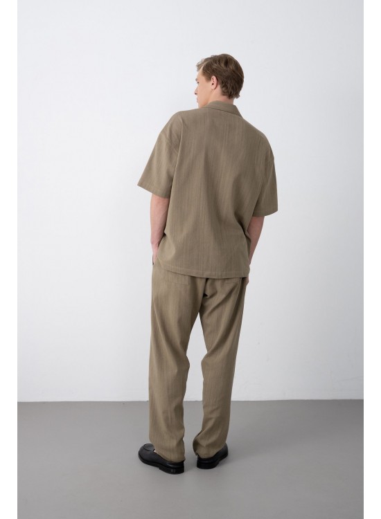 Dokuma Detaylı Gömlek – Kahve -  Oversize Fit