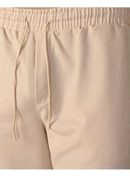 Örme Rahat Kalıp Şort – Bej - Oversize Fit