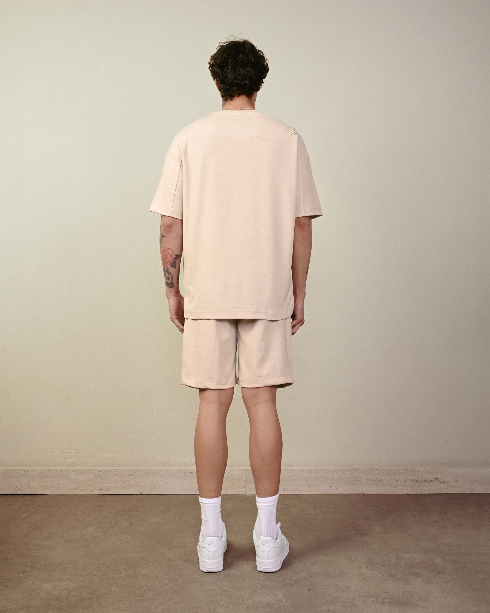 Örme Rahat Kalıp Şort – Bej - Oversize Fit