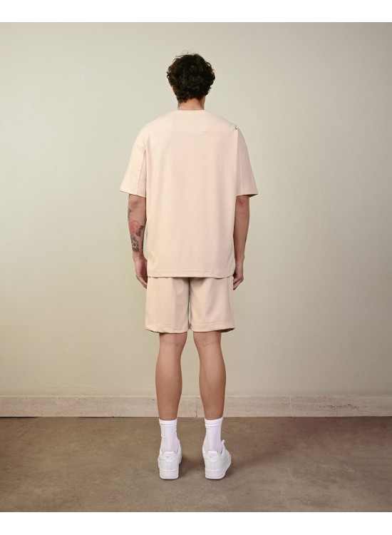 Örme Rahat Kalıp Şort – Bej - Oversize Fit