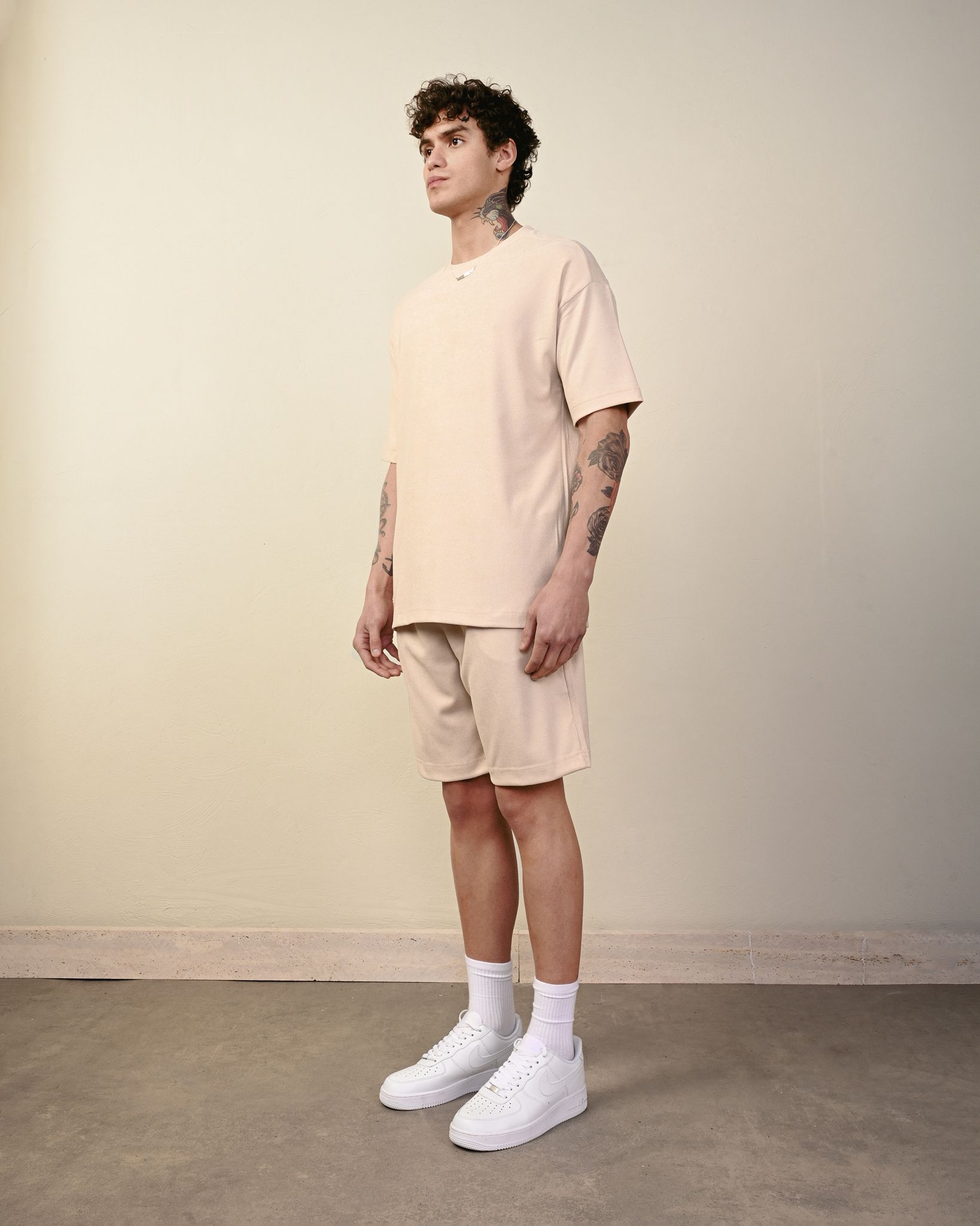 Örme Rahat Kalıp Şort – Bej - Oversize Fit Örme Rahat Kalıp Şort – Bej - Oversize Fit