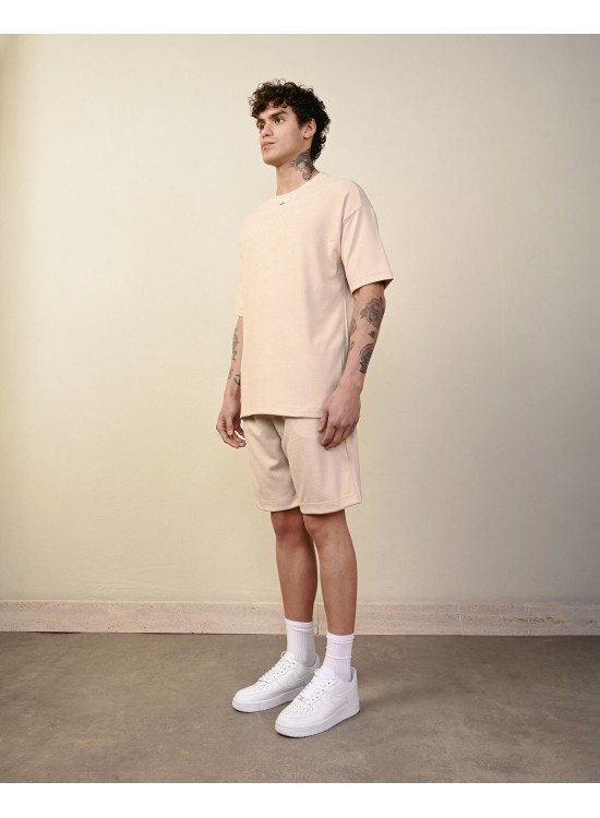 Örme Rahat Kalıp Şort – Bej - Oversize Fit Örme Rahat Kalıp Şort – Bej - Oversize Fit