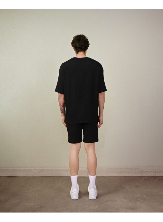 Bürümcük Keten Şort – Siyah - Oversize Fit