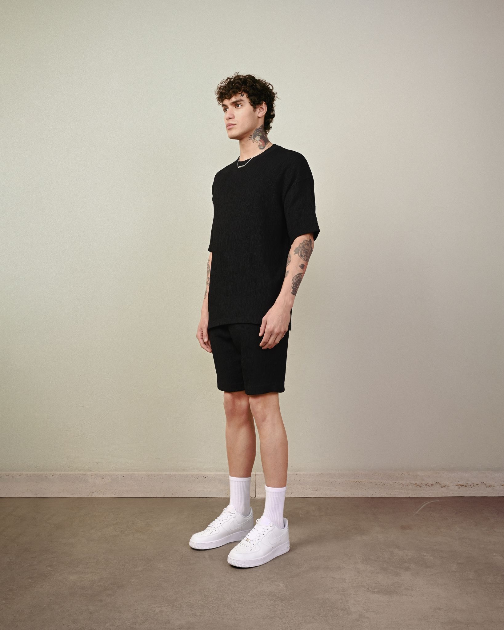 Bürümcük Keten Şort – Siyah - Oversize Fit
