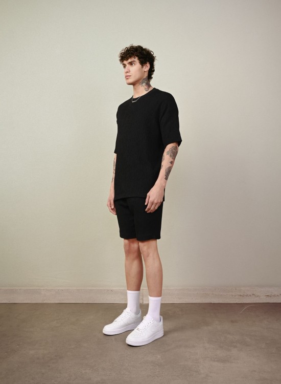 Bürümcük Keten Şort – Siyah - Oversize Fit Bürümcük Keten Şort – Siyah - Oversize Fit