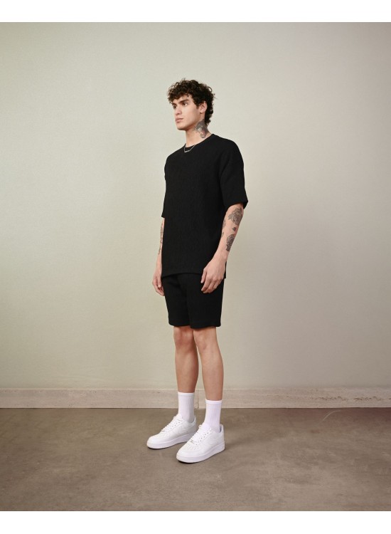 Bürümcük Keten Şort – Siyah - Oversize Fit