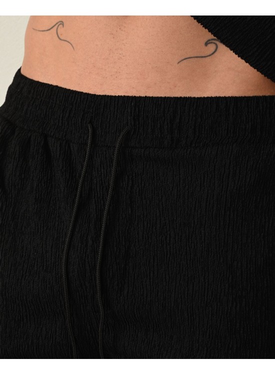 Bürümcük Keten Şort – Siyah - Oversize Fit