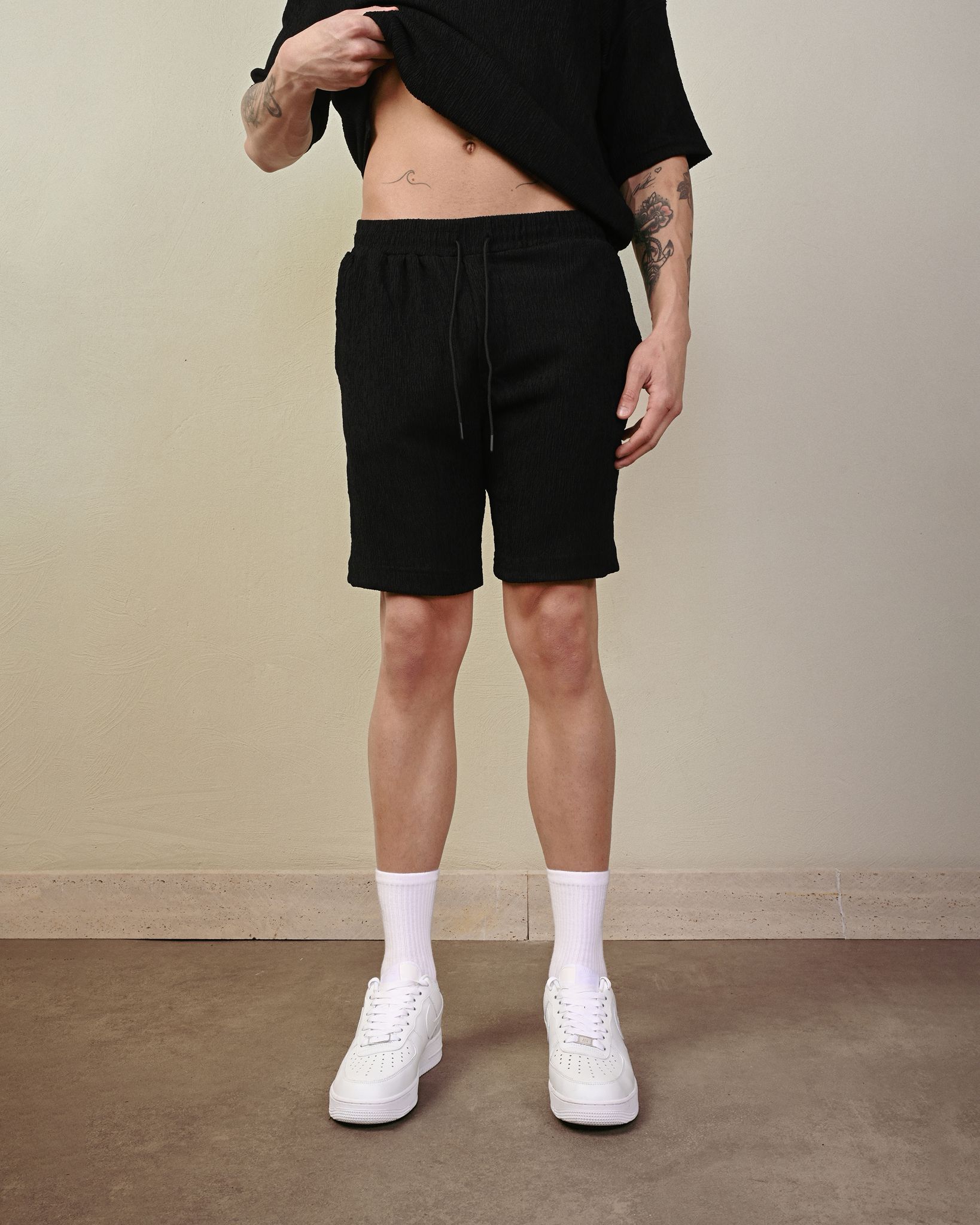 Bürümcük Keten Şort – Siyah - Oversize Fit