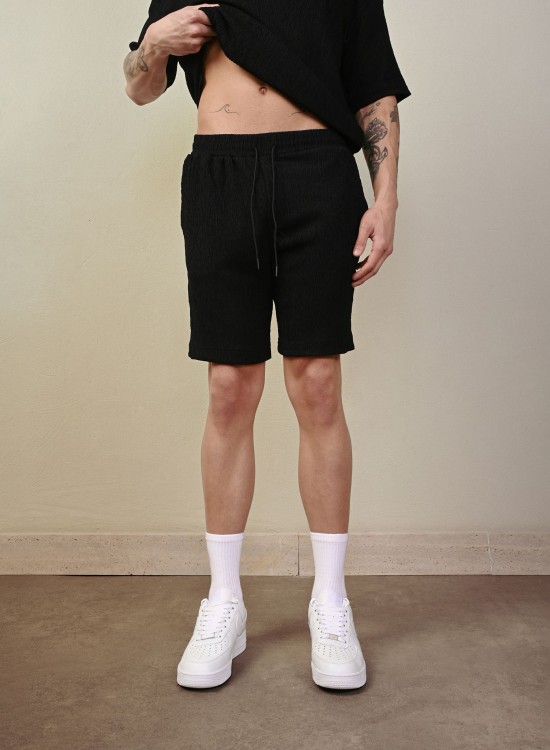 Bürümcük Keten Şort – Siyah - Oversize Fit Bürümcük Keten Şort – Siyah - Oversize Fit