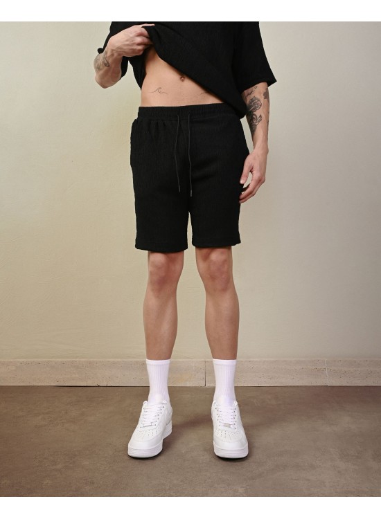 Bürümcük Keten Şort – Siyah - Oversize Fit